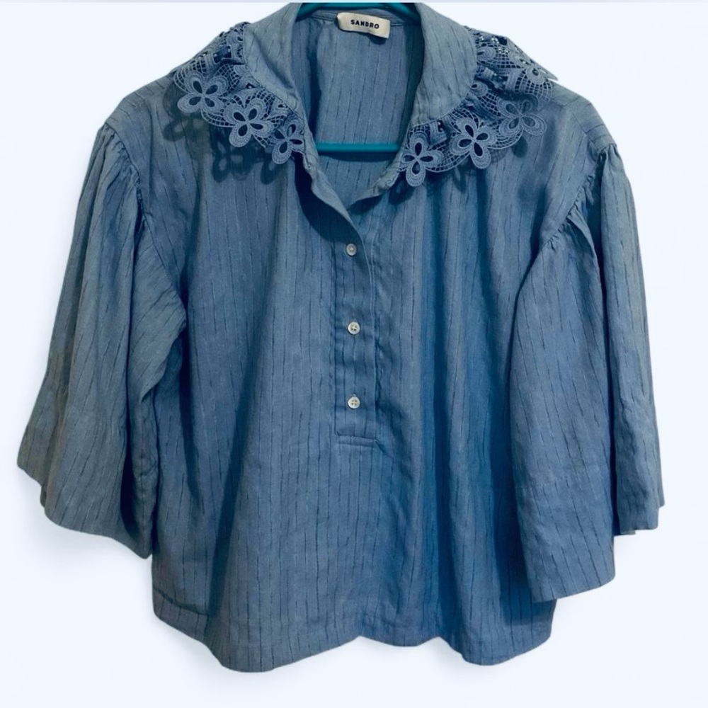 Sandro 3/4 wide sleeve cropped top